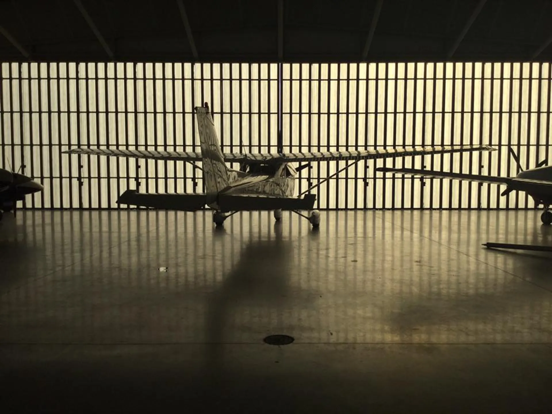 Cessna airplane in the Universal Flight Training hangar