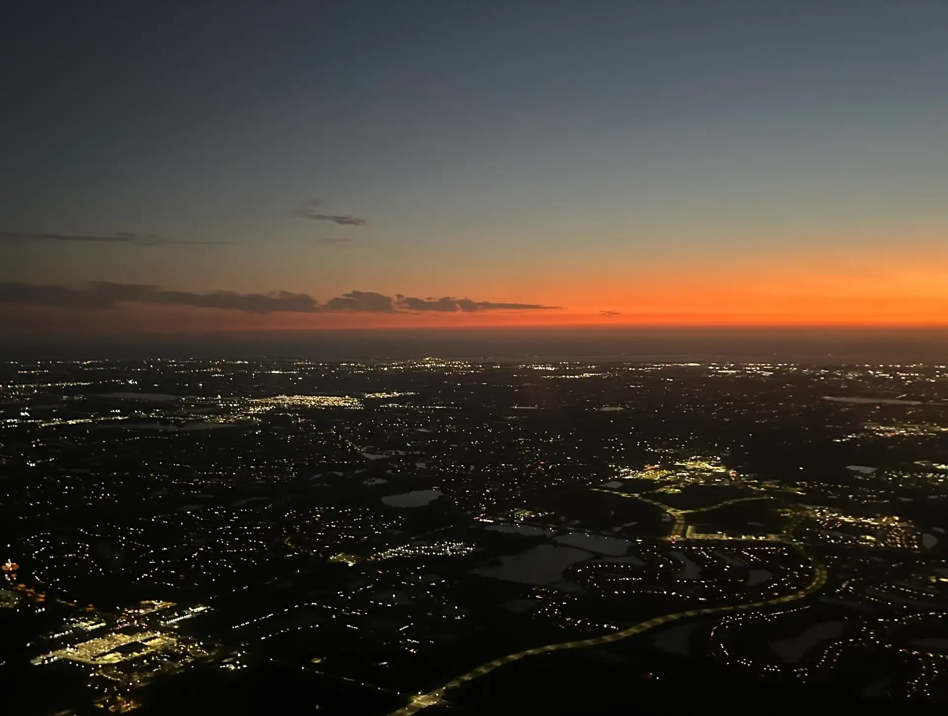 Florida city lights seen from a UFT aircraft on a night training flight